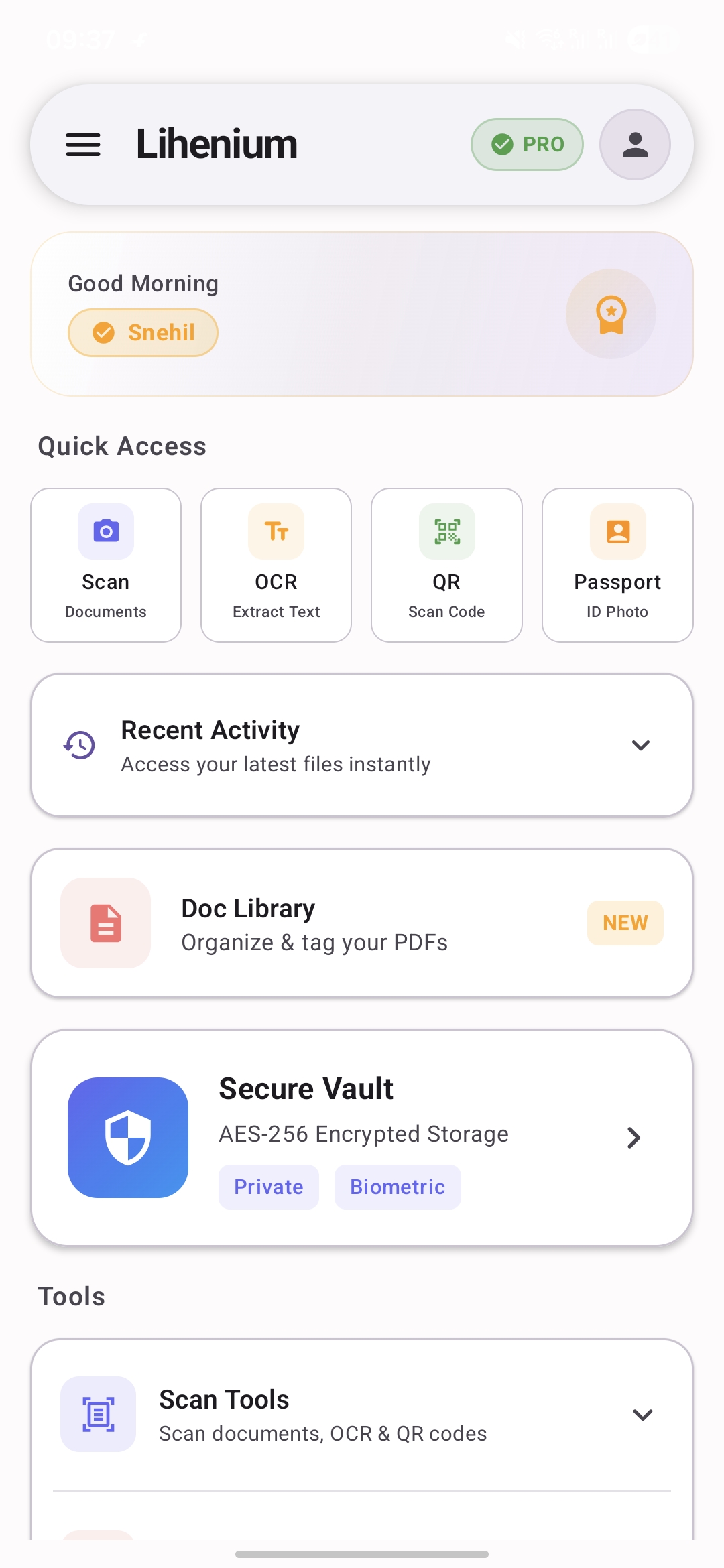 Lihenium home dashboard